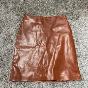 Finity Cognac Leather Pencil Skirt